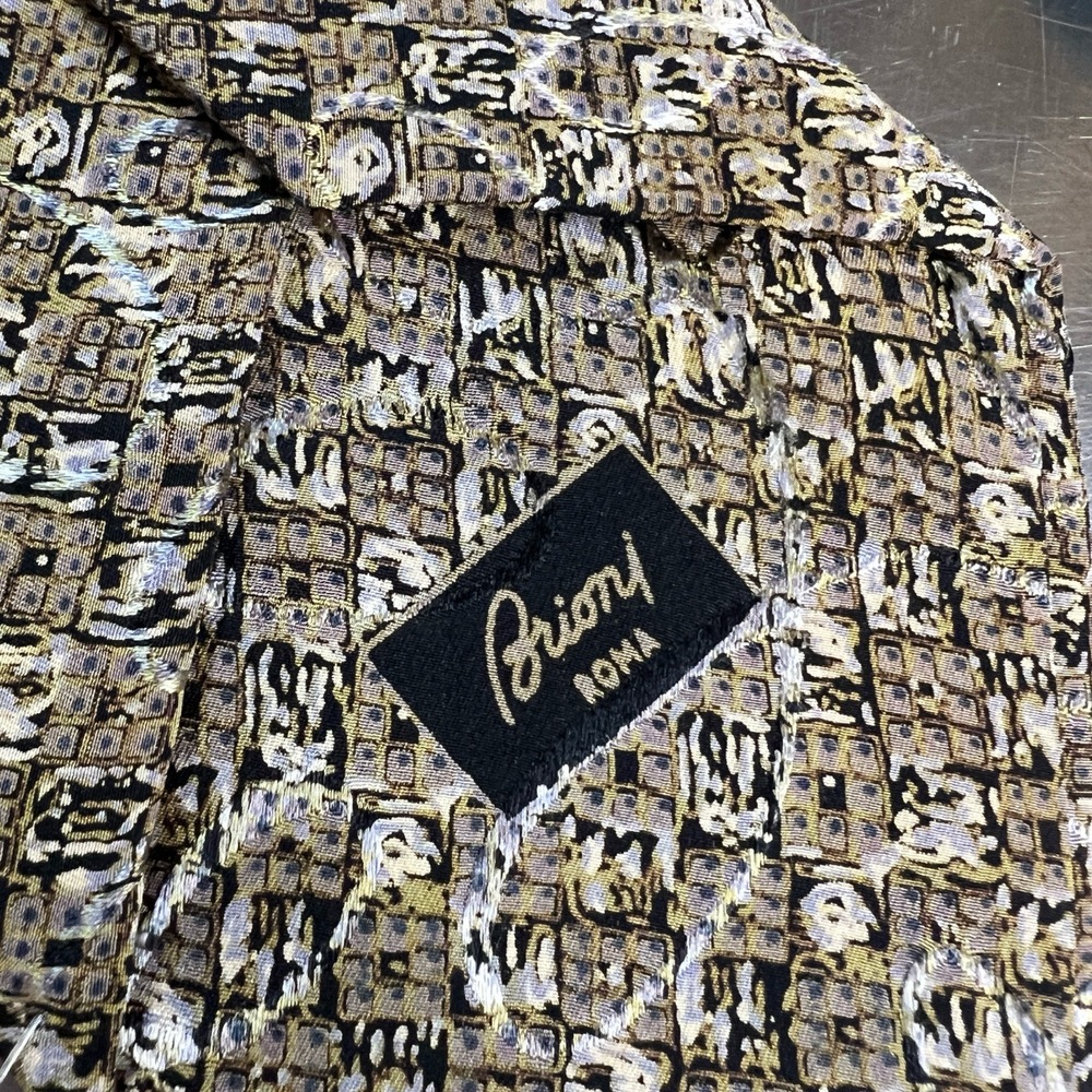 Brioni Men’s Tie 100% Silk Made in‎ Italy Gold Brown Geometric Pattern - Picture 6 of 7